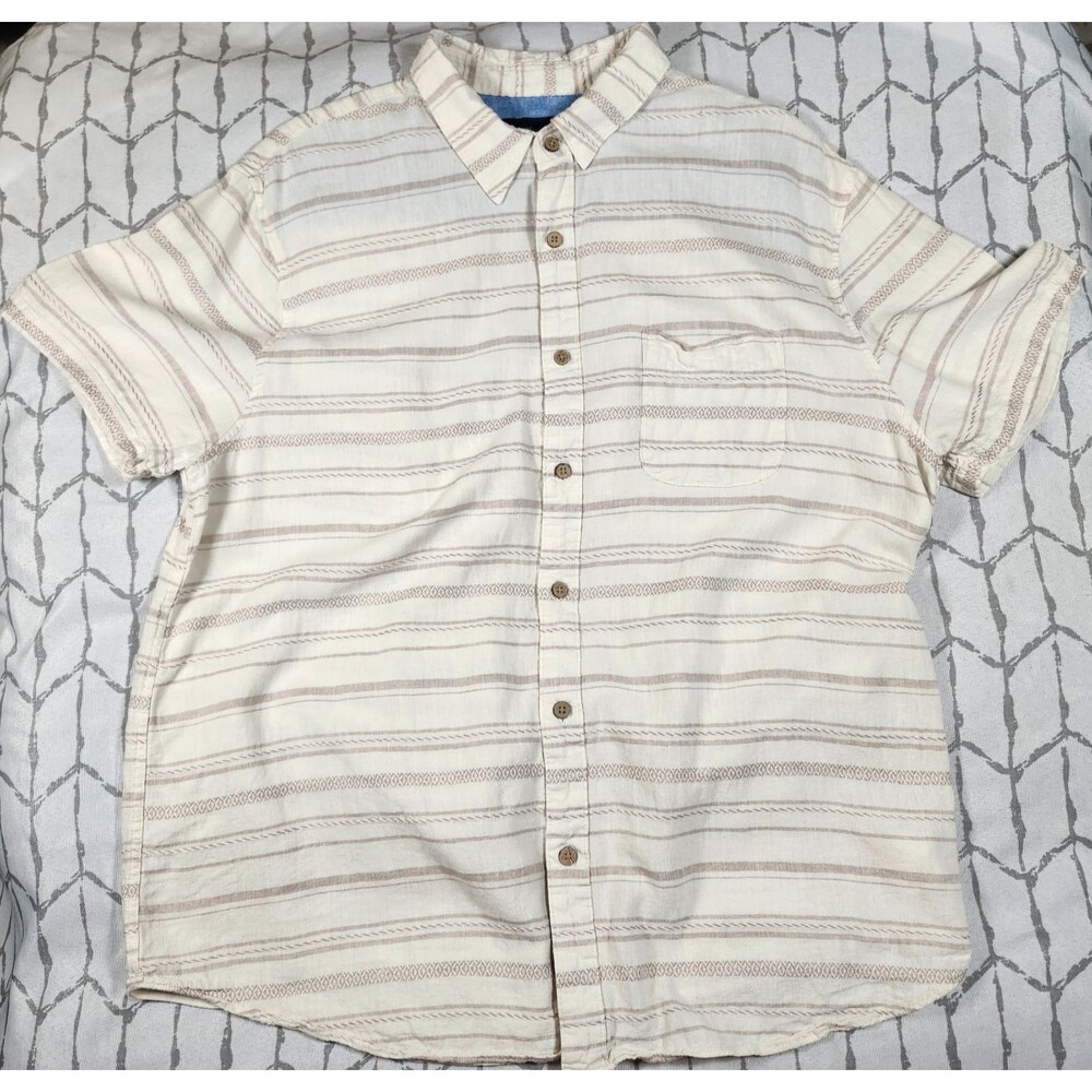 Lucky Brand Tan Linen Blend Short Sleeve Button Up Short Sleeve Shirt Casual L